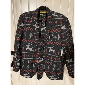 TIPSY ELVES Men's The Rage Deer Christmas‎ Blazer With Tie Set Sz 42J Black